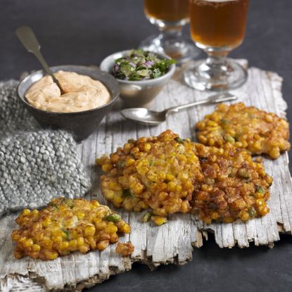 Sweetcorn Fritters with Harissa Yogurt and Lime Salsa recipe-recipe ideas-new recipes-woman and home