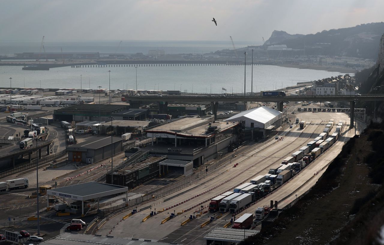 Lorries waiting to pass through the port of Dover