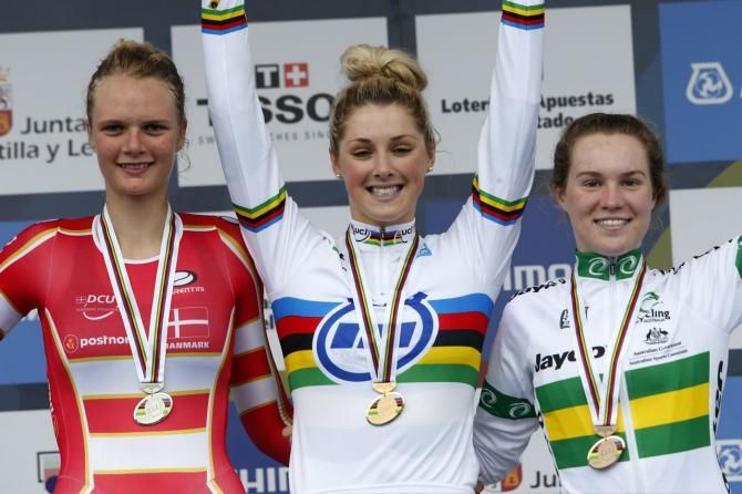 The podium: Pernille Mathiesen (Denmark), Macey Stewart (Australia) and Anna-Leeza Hull (Australia) on the podium
