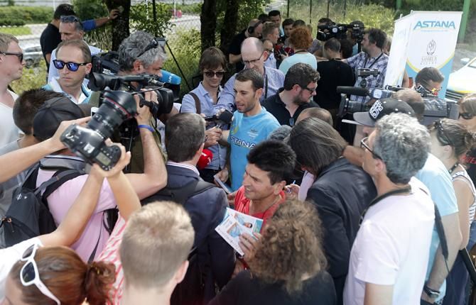 Vincenzo Nibali at the Astana press conference on the Tour de France rest day
