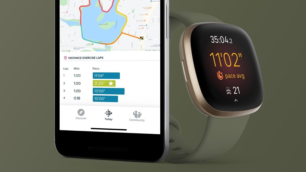 Fitbit Versa 3 and smartphone with Fitbit mobile app