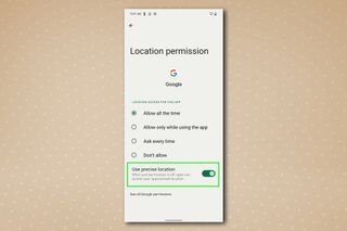 The Android app locations menu on a Google Pixel