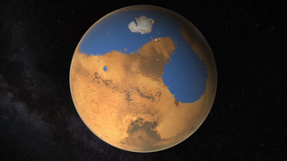 An artist's interpretation of Mars with an ocean