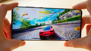 Samsung Galaxy S20 Ultra playing a racing game