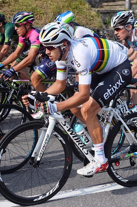 World champion Michal Kwiatkowski (Omega Pharma-QuickStep) wearing his new rainbow jersey
