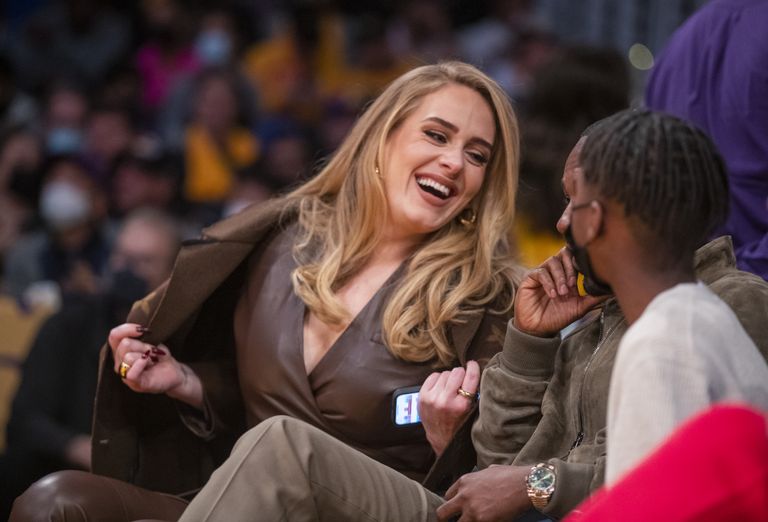 Singer Adele and boyfriend Rich Paul attends a game between the Golden State Warriors and the Los Angeles Lakers on October 19, 2021 at STAPLES Center in Los Angeles.