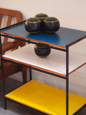 Vintage blue, white and yellow shelves