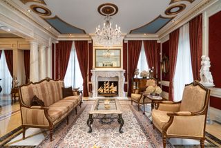 living room in ornate French style Schitt's Creek mansion in Canada