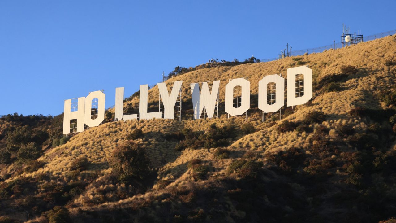 A view of the Hollywood sign in Los Angeles, California.