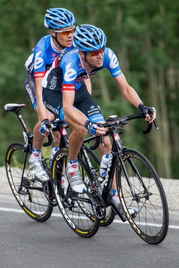 Peter Stetina leads teammate Tom Danielson (Garmin-Sharp) up the final climb.