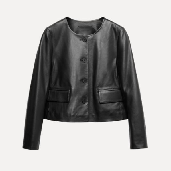Leather Collarless Jacket