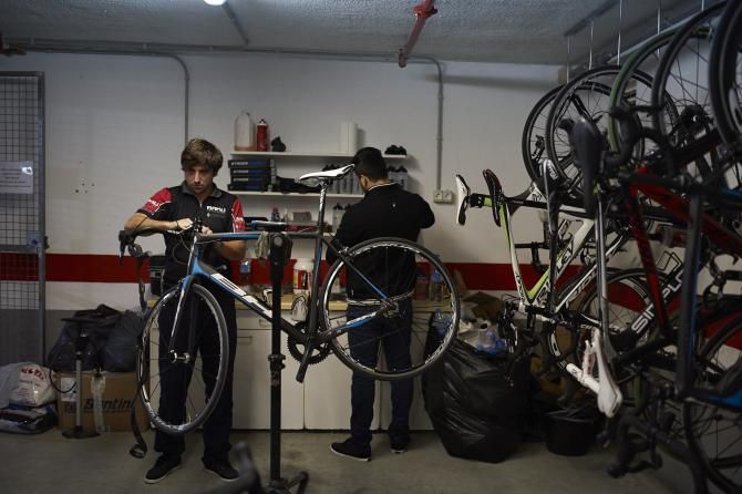New signings mean a variety of bikes for mechanics to work on.