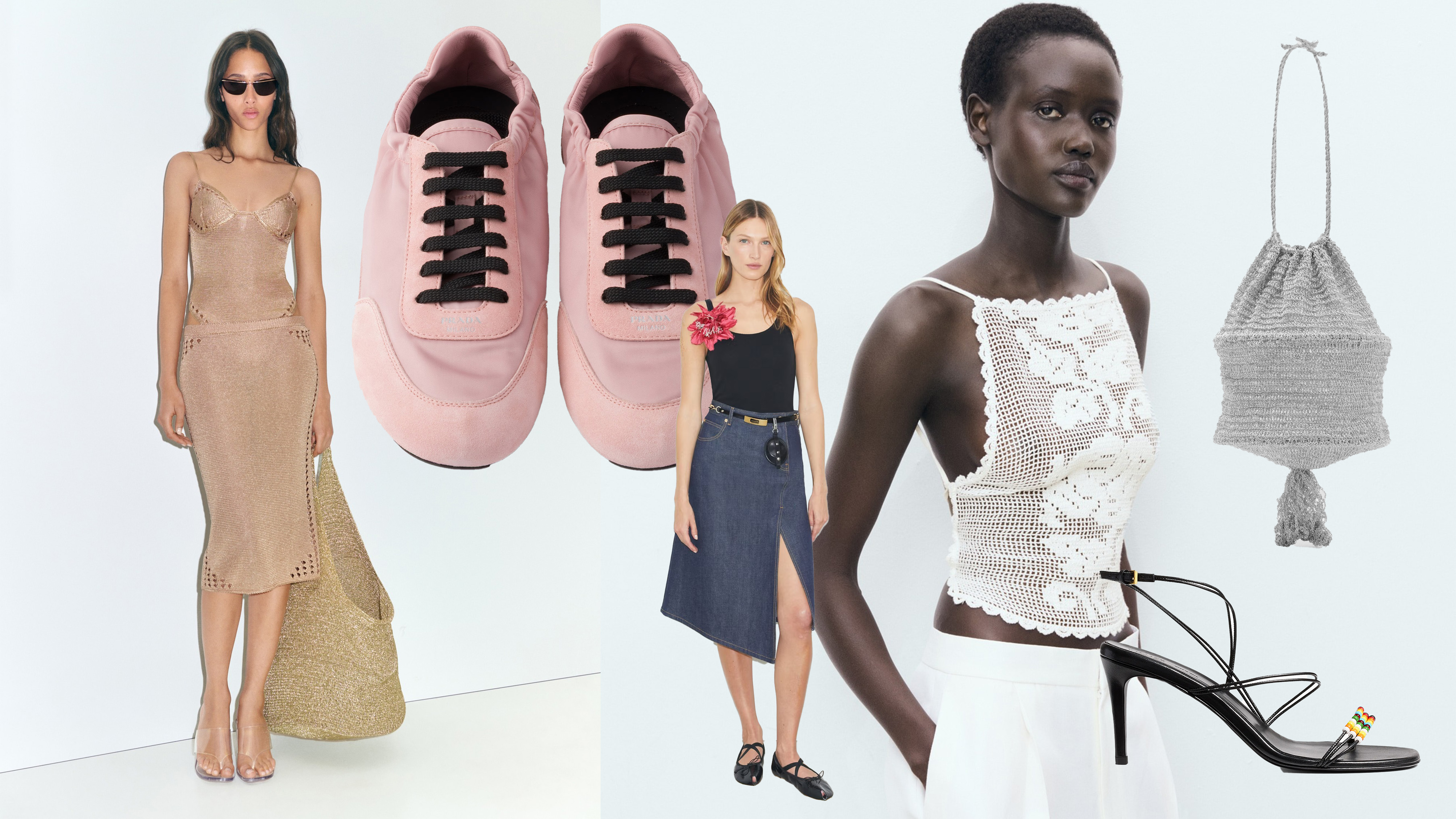 A collage of fun fashion items for summer 2025.
