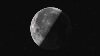 An illustration of how the third quarter moon will appear in the night sky on Feb. 13, 2023.
