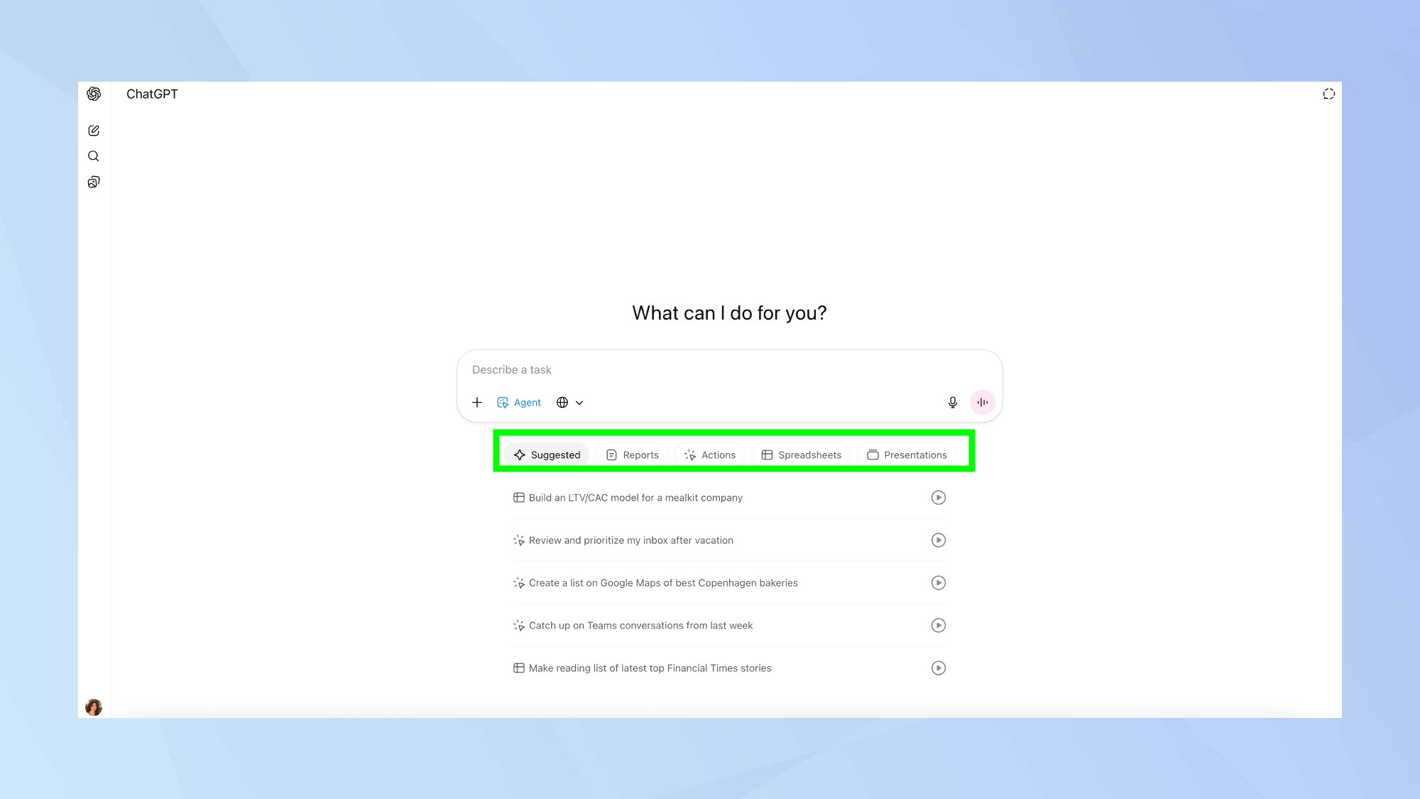 ChatGPT agent suggestions