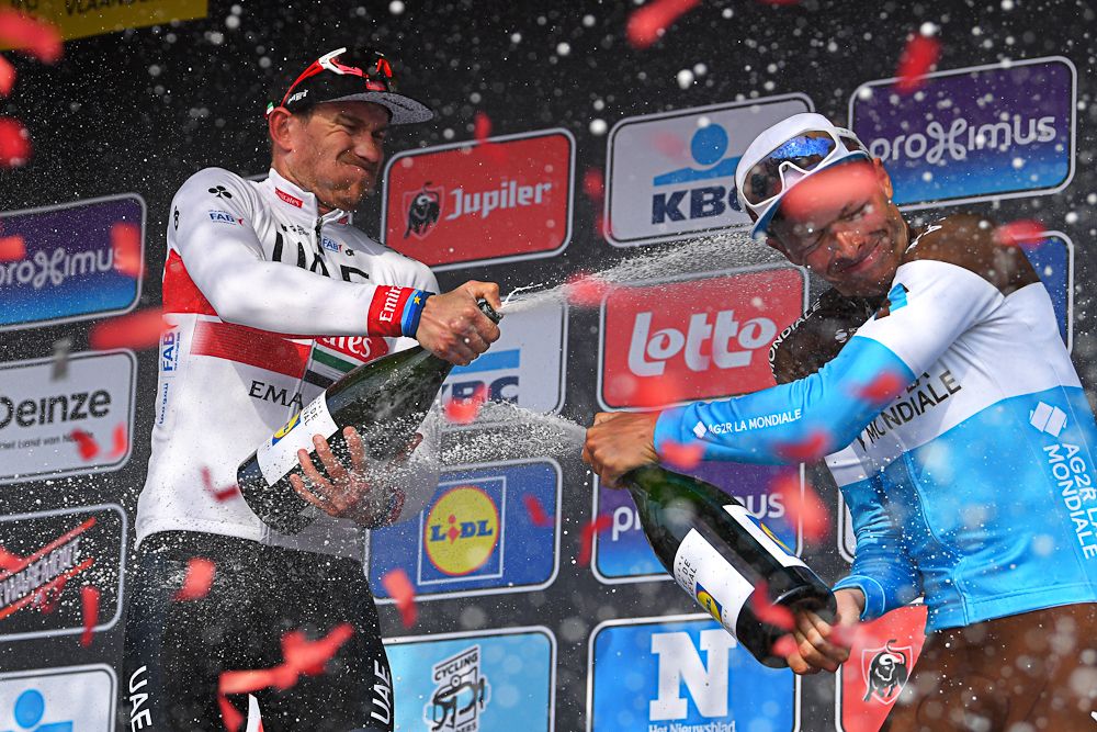Alexander Kristoff (UAE Team Emirates) on the Gent-Wevelgem podium