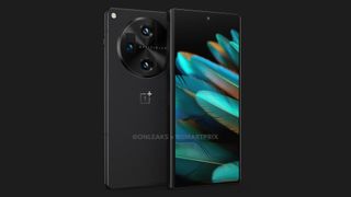 OnePlus Fold-render met de voorkant en achterkant zichtbaar (in gesloten vorm). Bron: OnLeaks ✕ Smartprix