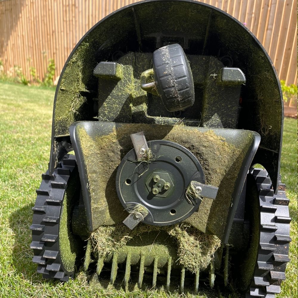 LawnMaster OcuMow 16 Vision Robot Lawnmower underside after use