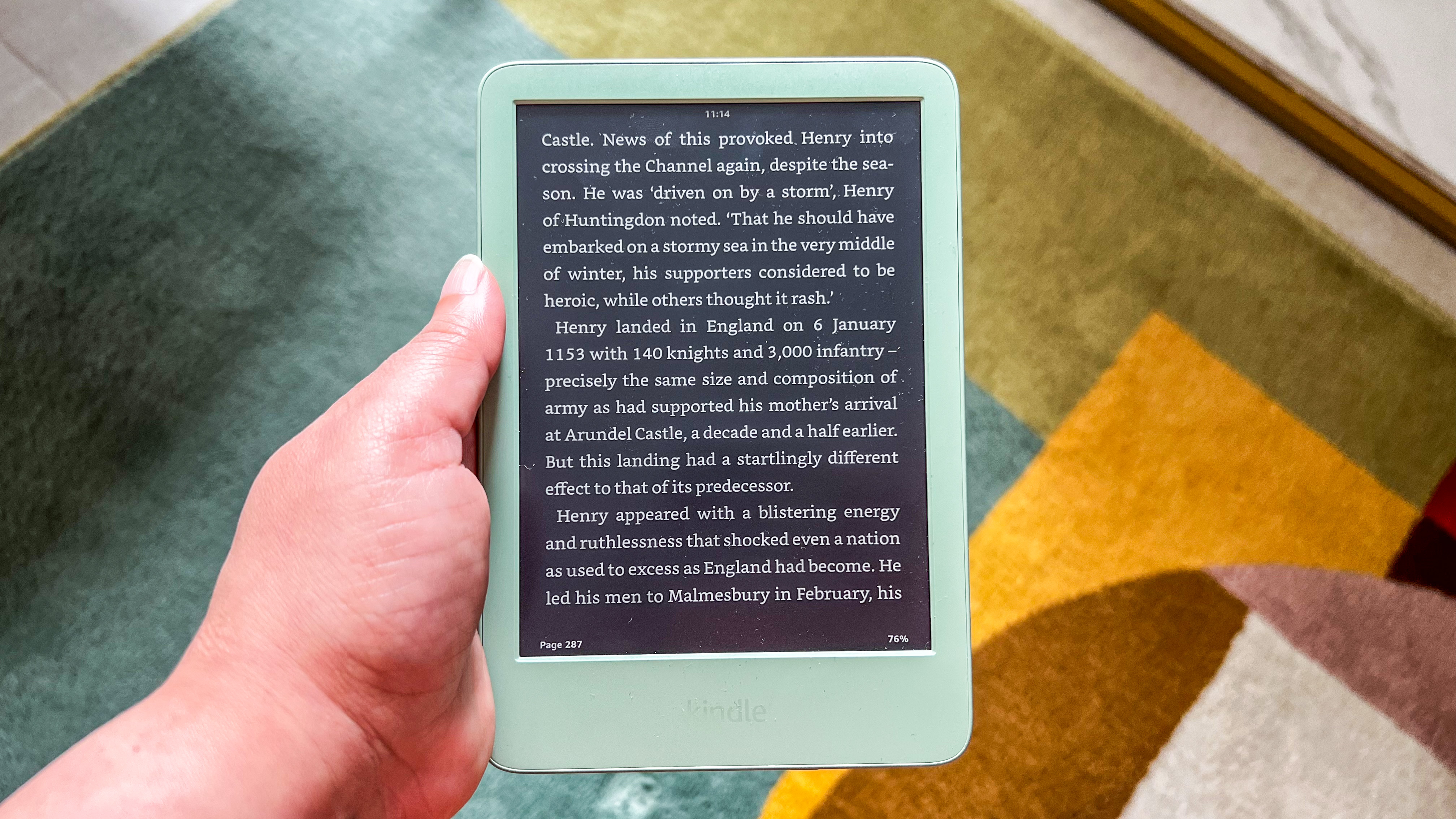 A page of a book displayed in dark mode on the Amazon Kindle 2024