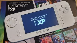 Evercade EXP handheld console on boot up screen