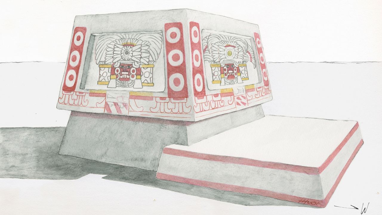 an illustration of a decorated Maya altar