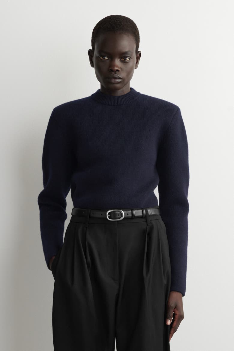Sculpted-Shoulder Merino Wool Sweater