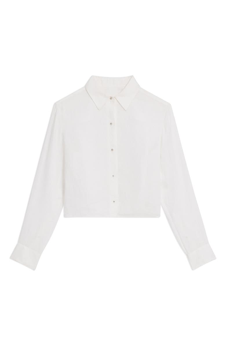Tapered Long Sleeve Crop Linen Button-Up Shirt