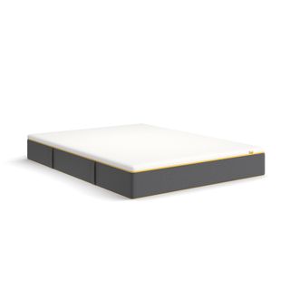 The white eveSleep Wunderflip Lighter Hybrid mattress with grey sides and yellow piping