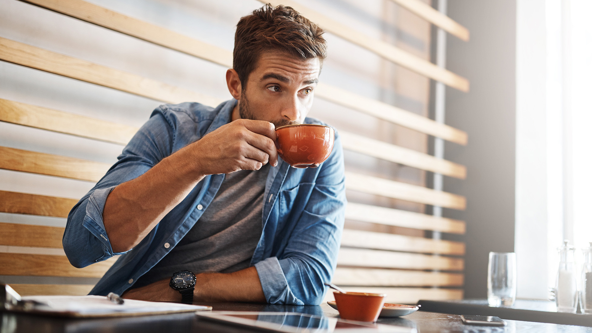 drinking coffee