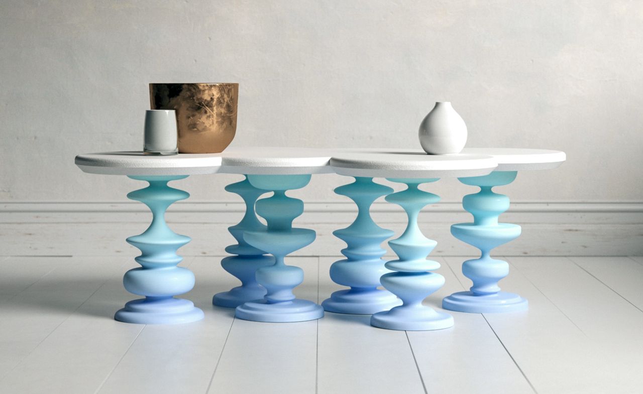 table with blue legs