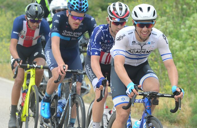 The day's breakaway included Israeli national road race champion Roy Goldstein of the Israel Cycling Academy team
