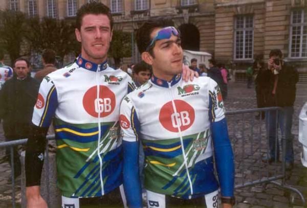 Mario Cipollini and Franco Ballerini before the start of the 1993 Paris-Roubaix.