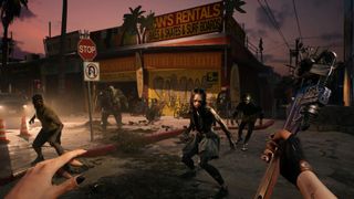 The player encounters a group of 4 different zombies.