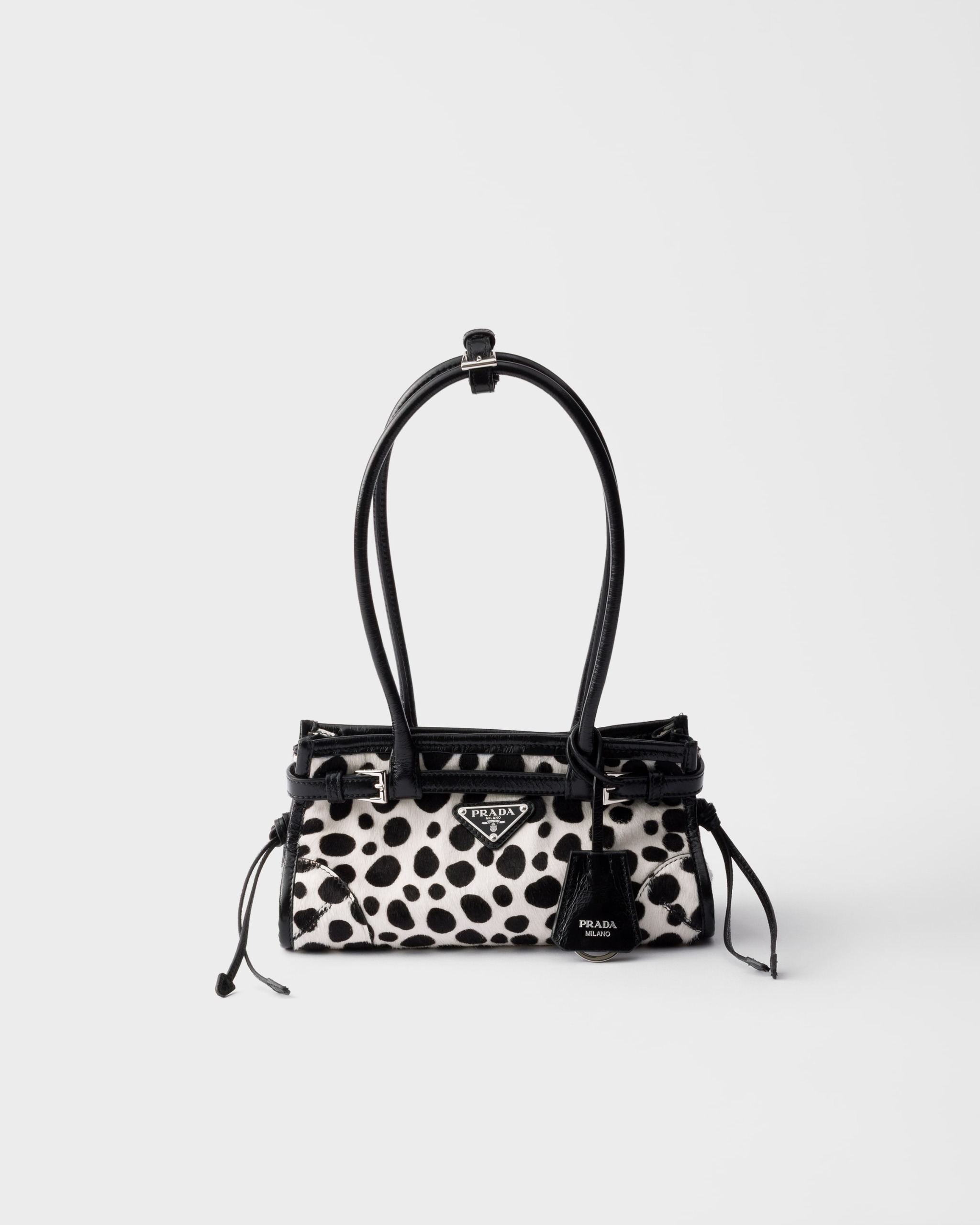 Prada Bonnie Small Printed Calf Hair and Leather Handbag - White/black