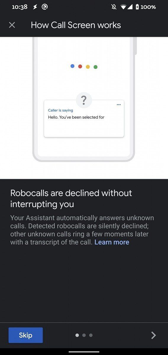 Pixel Automatic Call Screen Feature