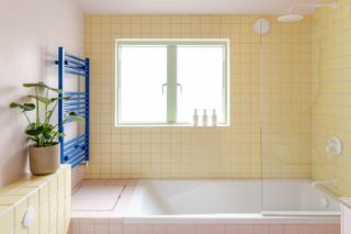 bathroom in pink extension at Beacon House by Office S&M