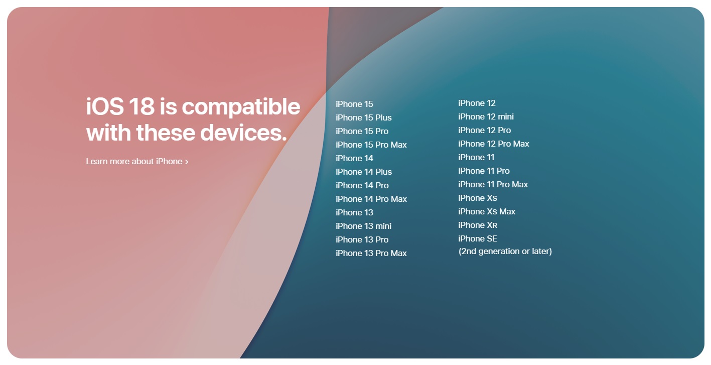 List of compatible iPhone models with Apple iOS 18 update