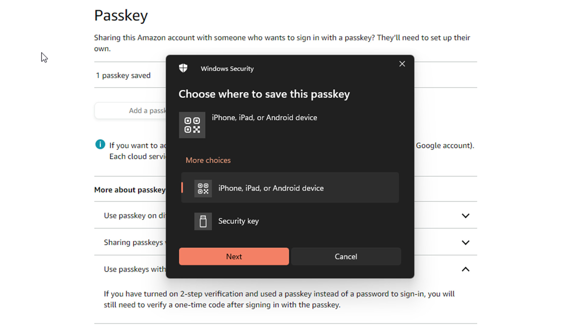 Adding a second passkey