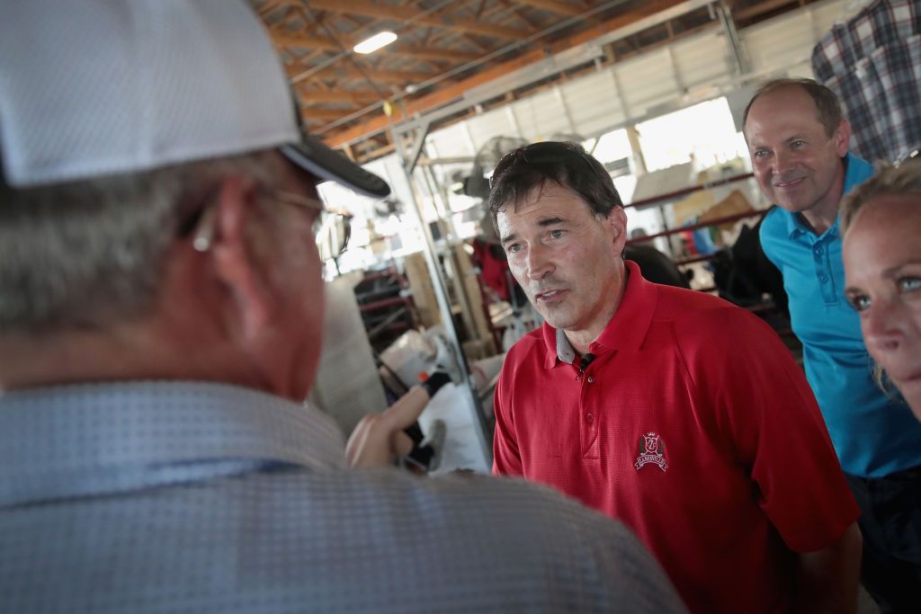 Troy Balderson greets a supporter.