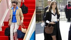  Composite of Princess Anne arriving in Sri Lanka in 2024 and the Princess of Wales on her graduation day at St Andrews in 2005, both carrying Longchamp bags