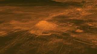 An elevation model of the volcano Idunn Mons, located at Imdr Regio on Venus.