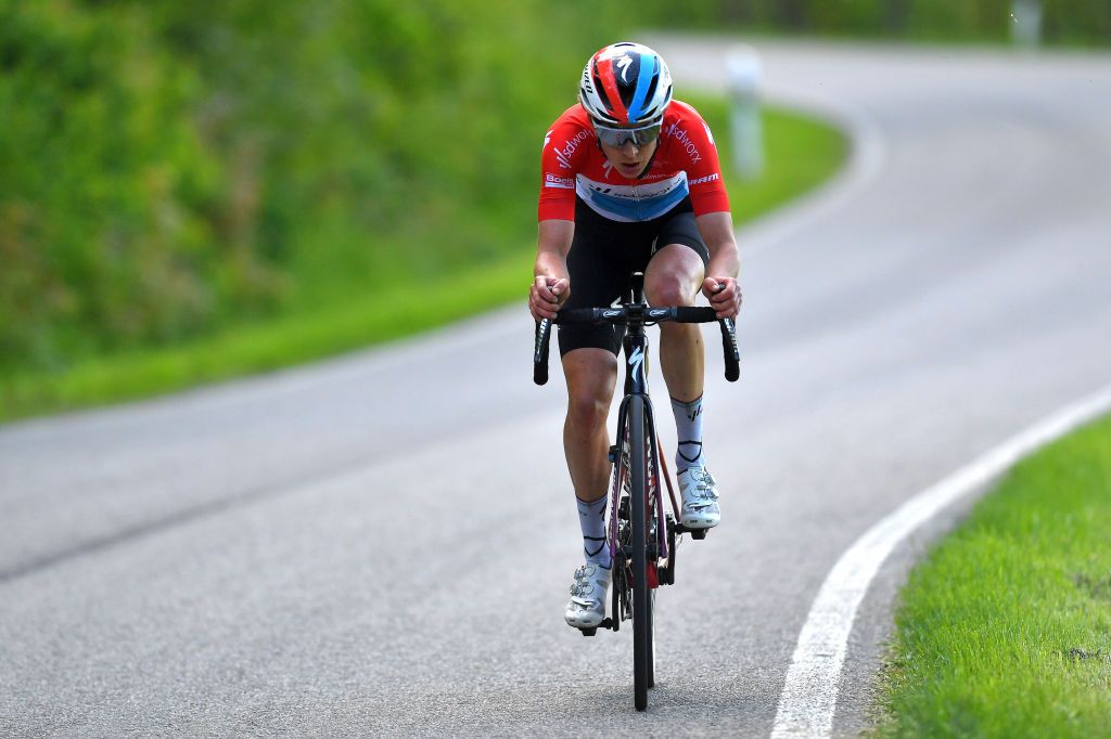 WEIMAR GERMANY MAY 29 Christine Majerus of Luxembourg and Team SD Worx in breakaway during the 34th Internationale LOTTO Thringen Ladies Tour 2021 Stage 5 a 1433km stage from Weimar to Weimar ltlt2021 lottothueringenladiestour womencycling on May 29 2021 in Weimar Germany Photo by Luc ClaessenGetty Images