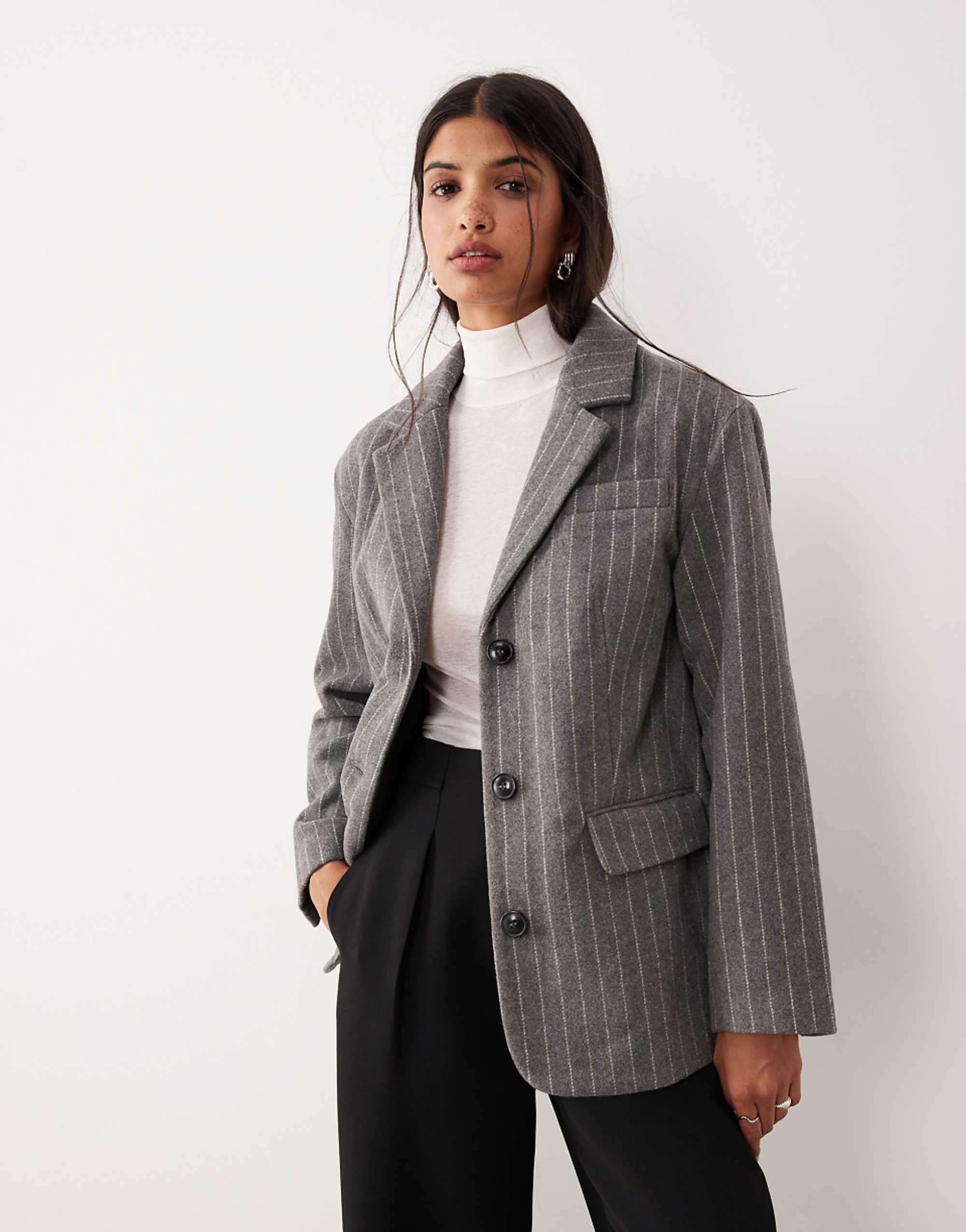 Jdy Tailored Blazer With Wool in Gray Pinstripe