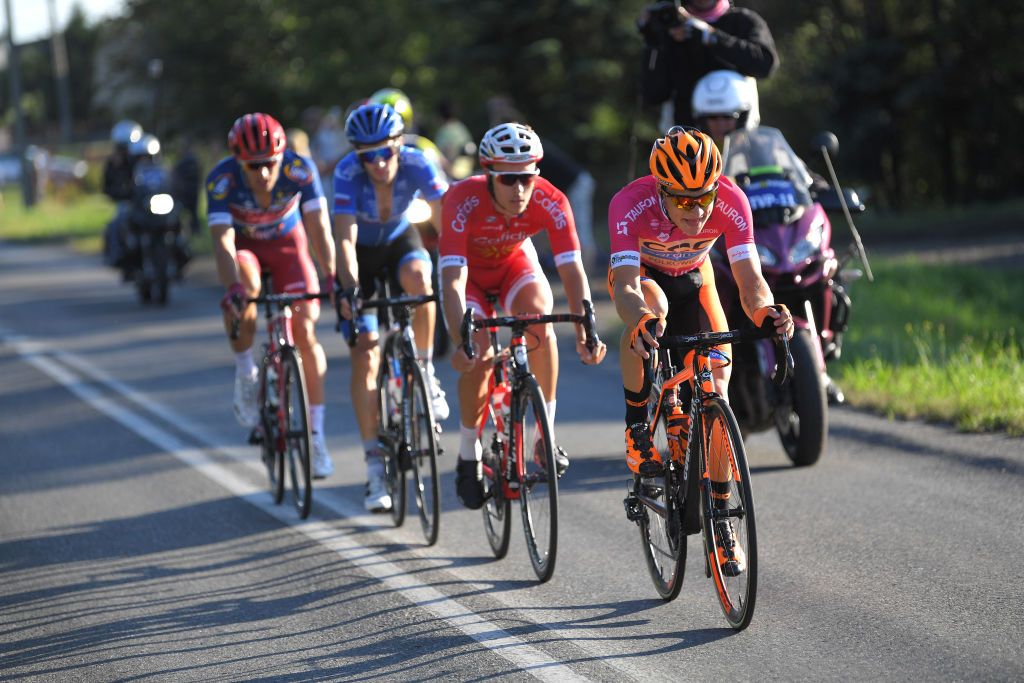 Michal Paluta leads the breakaway