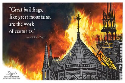 Editorial Cartoon World Notre Dame fire great buildings great history