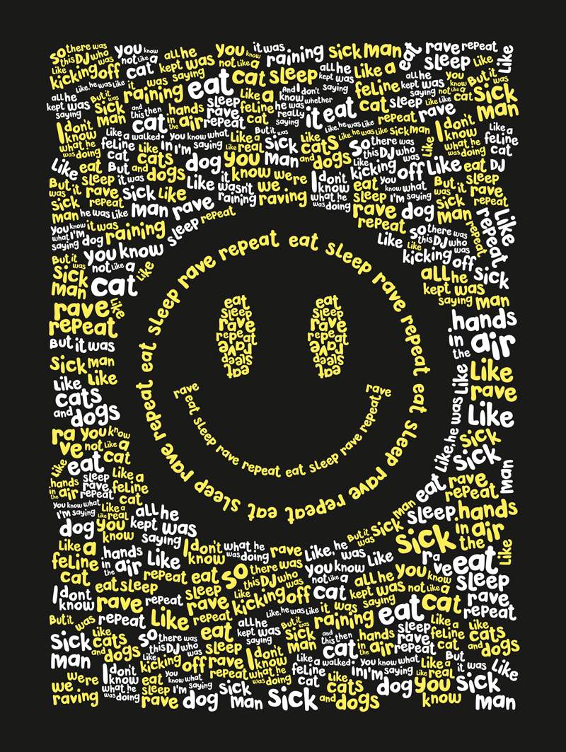 Amy Kilner's Eat, Sleep, Rave, Repeat illustration was bought by DJ Fatboy Slim