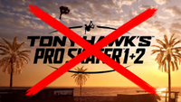 A large red cross overlays the Tony Hawk's Pro Skater 1+2 promotional artwork, symbolizing its removal from the upcoming Xbox Game Pass lineup.