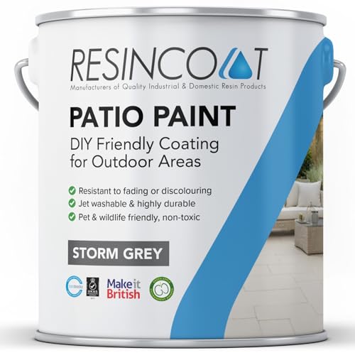 Resincoat Outdoor Patio Paint, Uv & Weather Resistant, Easy to Apply Matte Finish Concrete Paint for Slabs & Flags, Storm Grey, 5kg