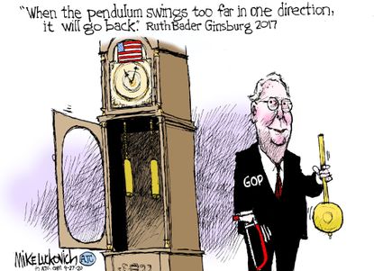 Political Cartoon U.S. McConnell Ginsburg pendulum