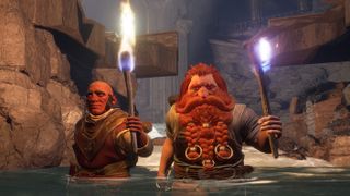Dwarves holding torches in Moria